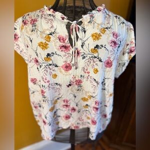 Buffalo David Bitton Floral Blouse in Cream, Pink, and Yellow
